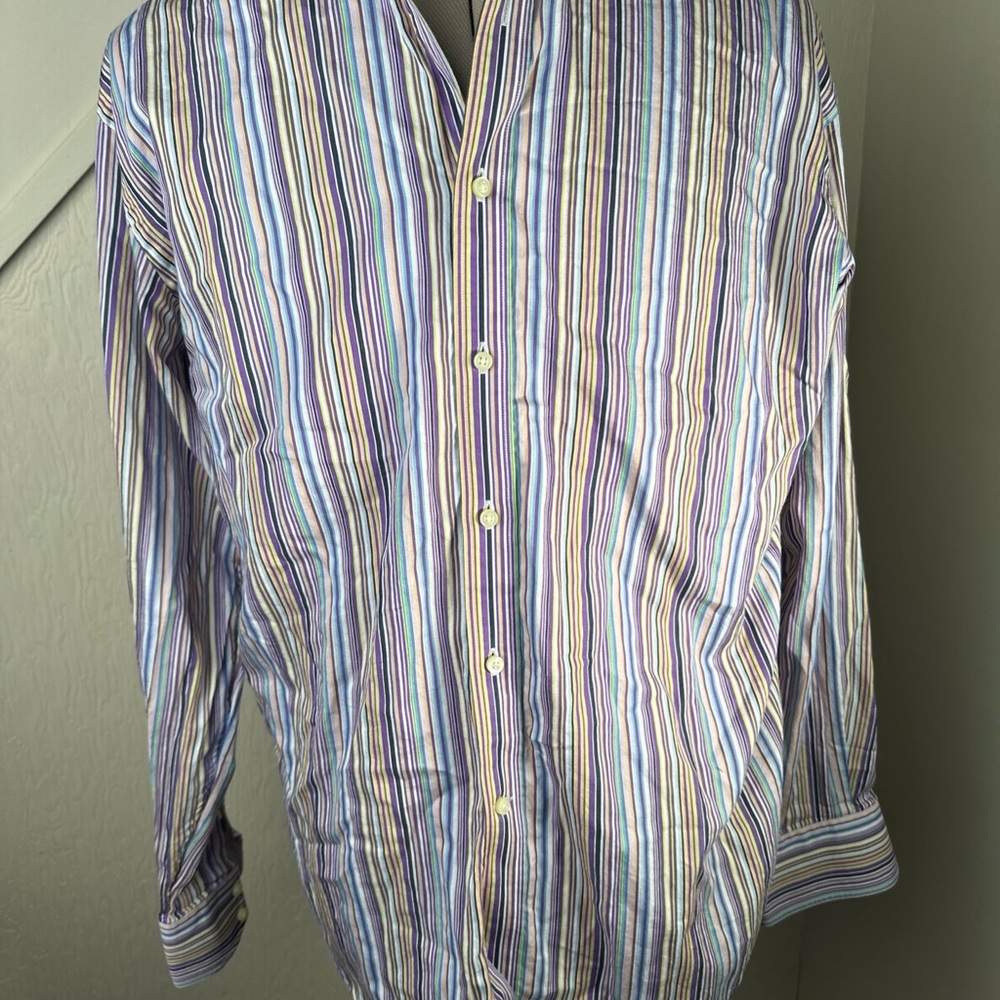 Vtg Neiman Marcus Mens Button Up Long Sleeve Cotton Stripe Shirt Large L **